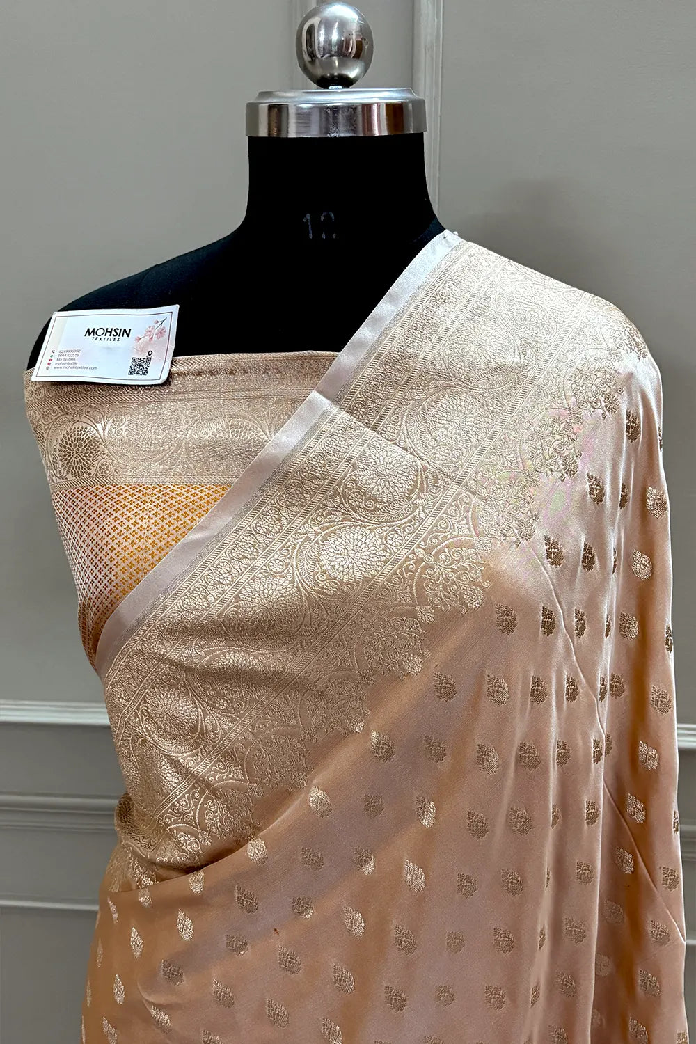 Peachy Orange Zari Katan Silk Banarasi Saree