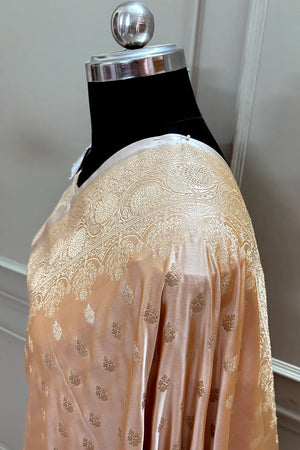 Peachy Orange Zari Katan Silk Banarasi Saree