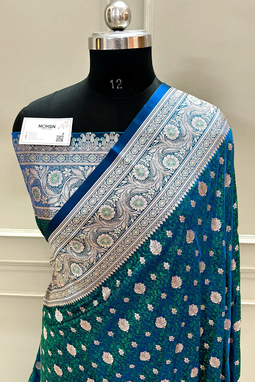 Peacock Blue Chunni Munni Buti Katan Silk Banarasi Saree