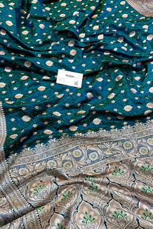 Peacock Blue Chunni Munni Buti Katan Silk Banarasi Saree