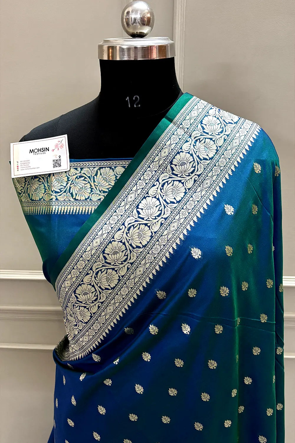 Peacock Blue Rudraksha Buti Katan Silk Banarasi Saree