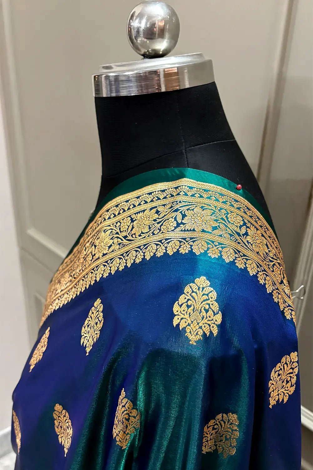 Peacock Blue Zari Katan Satin Silk Banarasi Saree