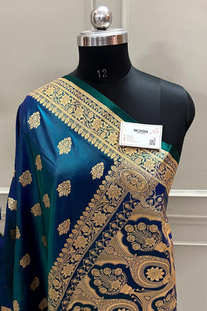 Peacock Blue Zari Katan Satin Silk Banarasi Saree