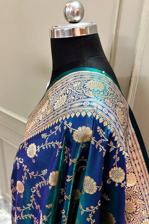 Peacock Blue Zari Katan Silk Banarasi Saree