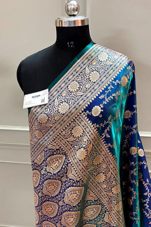 Peacock Blue Zari Katan Silk Banarasi Saree