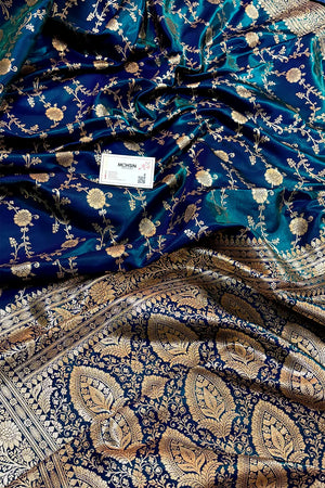 Peacock Blue Zari Katan Silk Banarasi Saree
