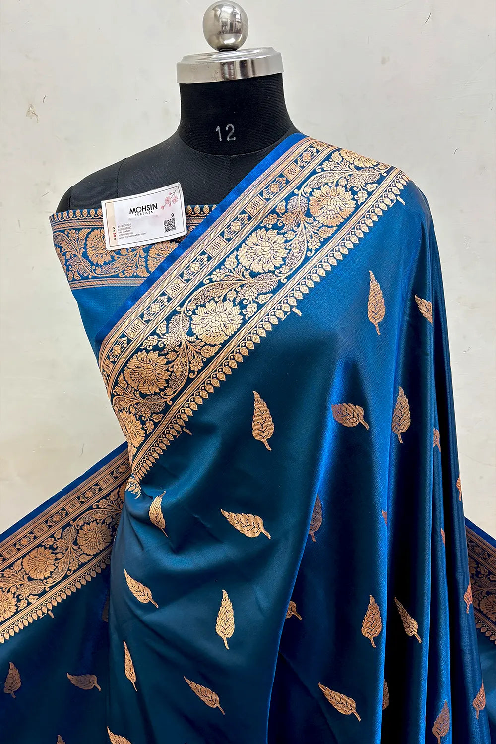 Peacock Blue Zari Satin Silk Banarasi Saree
