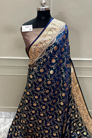 Firozi Suhani Jaal Katan Mashru Silk Banarasi Saree