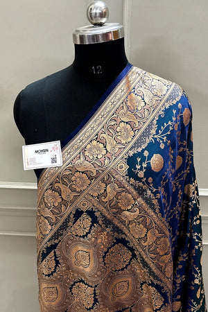Firozi Suhani Jaal Katan Mashru Silk Banarasi Saree