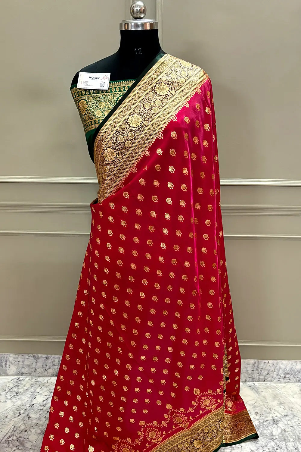 Pink and Bottle Green Zari Katan Silk Banarasi Saree