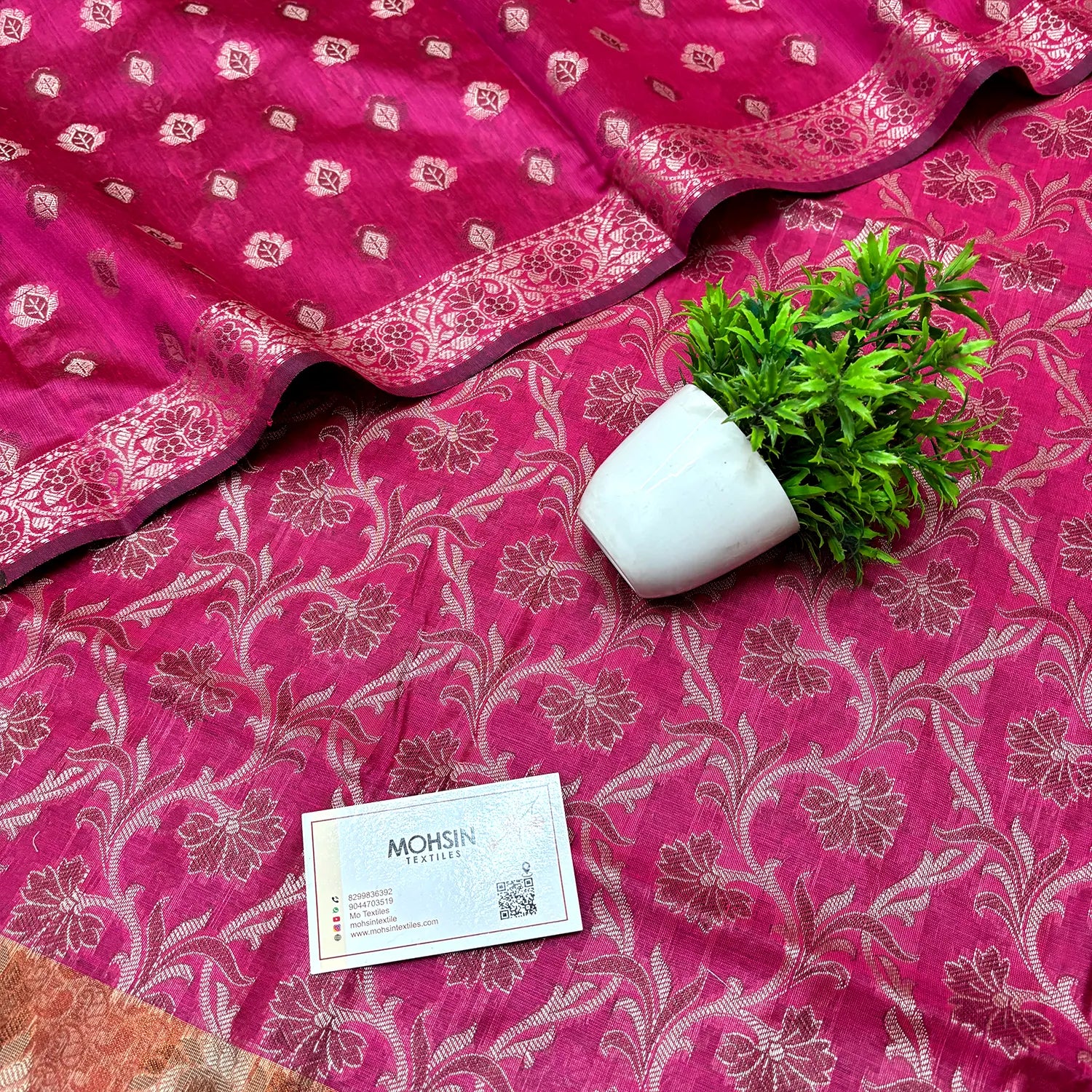 Pink and Gold Zari Border Cotton Silk Banarasi Suit