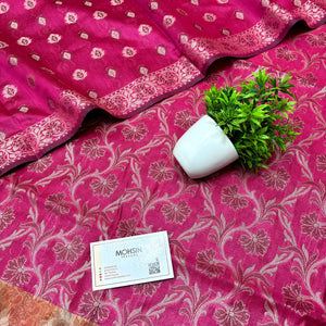 Pink and Gold Zari Border Cotton Silk Banarasi Suit