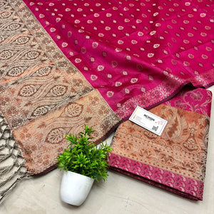 Pink and Gold Zari Border Cotton Silk Banarasi Suit