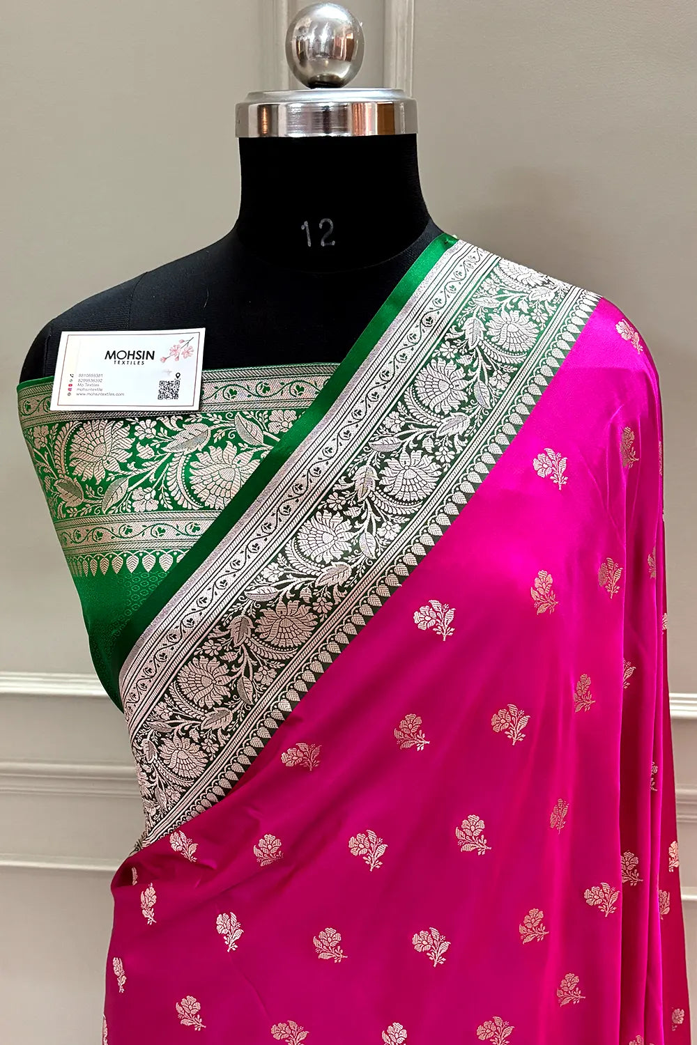Pink and Green Chaman Buti Katan Silk Banarasi Saree