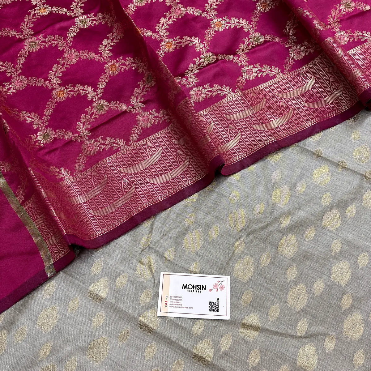 Pink and Grey Nai Basti Banarasi Silk Suit