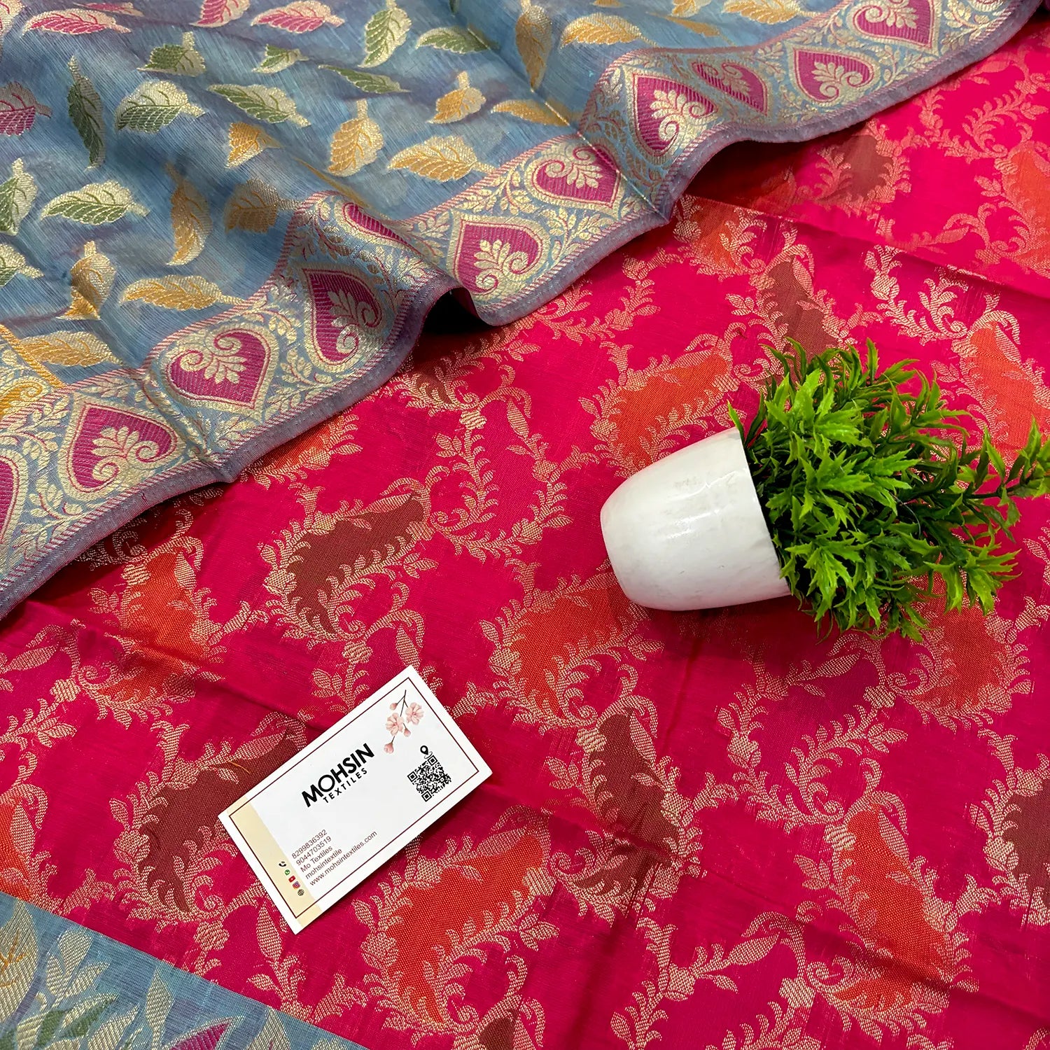 Pink and Grey Resham Banarasi Silk Suit