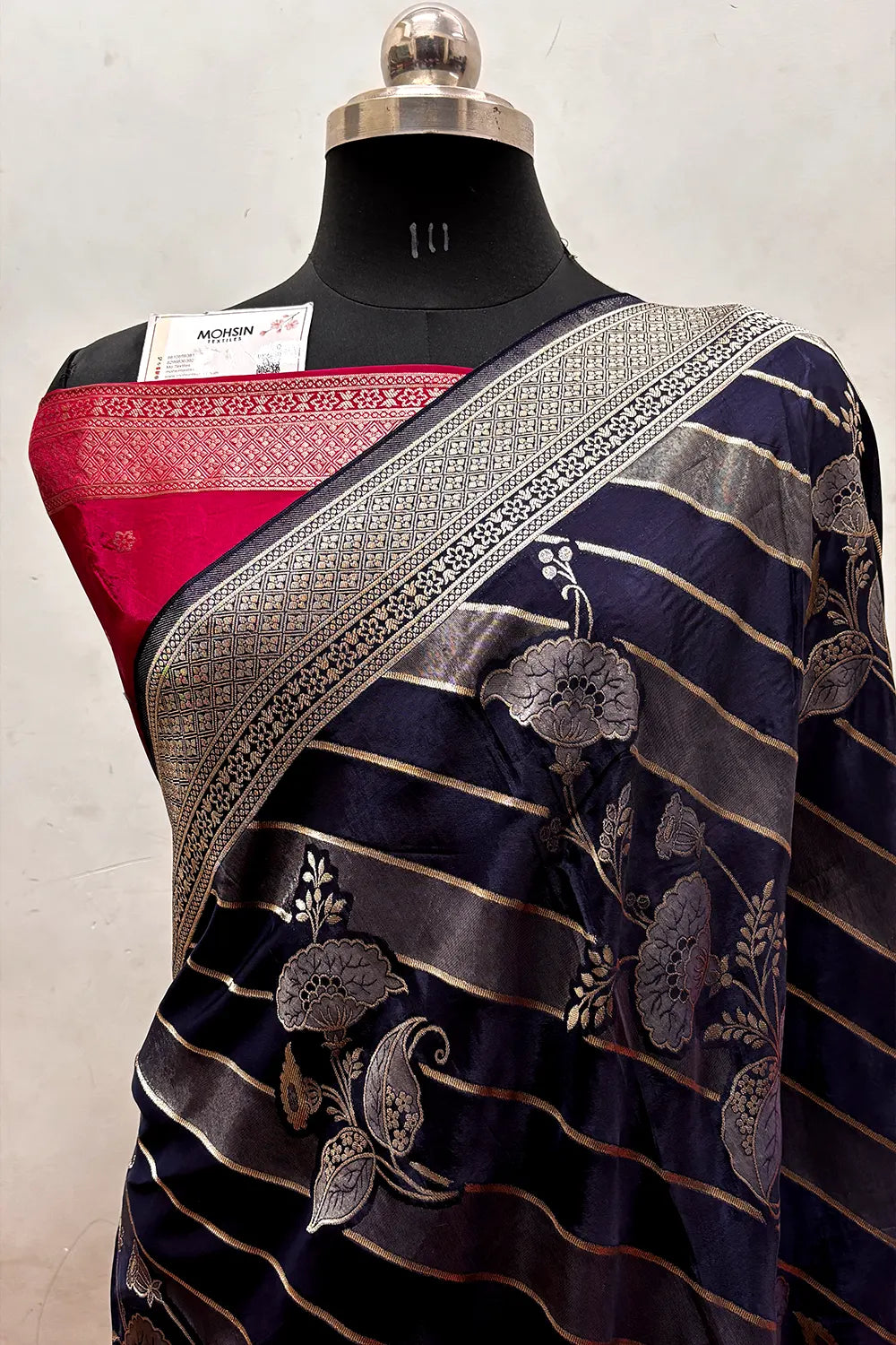 Pink and Purple Zari Viscose Georgette Silk Banarasi Saree