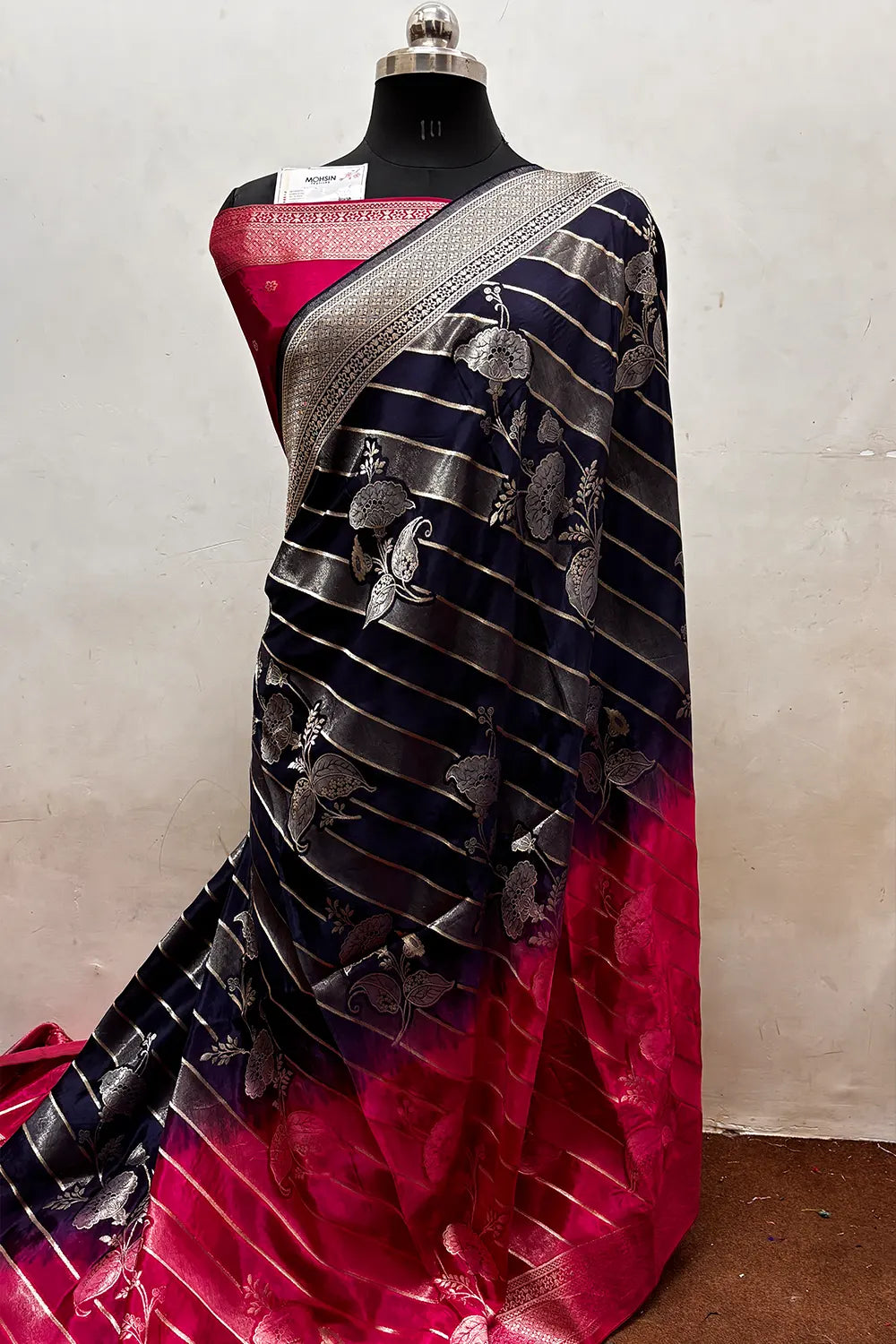 Pink and Purple Zari Viscose Georgette Silk Banarasi Saree