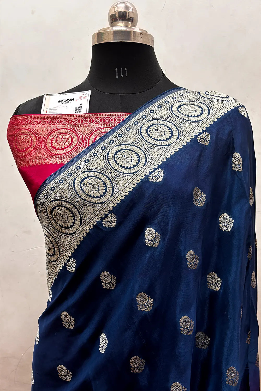 Pink and Teal Zari Viscose Georgette Silk Banarasi Saree