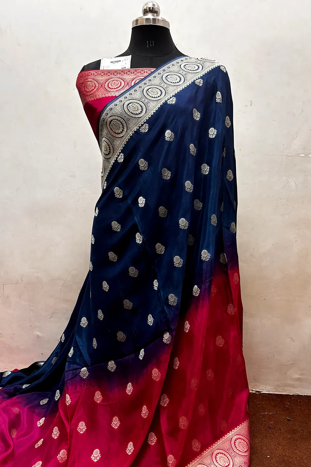 Pink and Teal Zari Viscose Georgette Silk Banarasi Saree