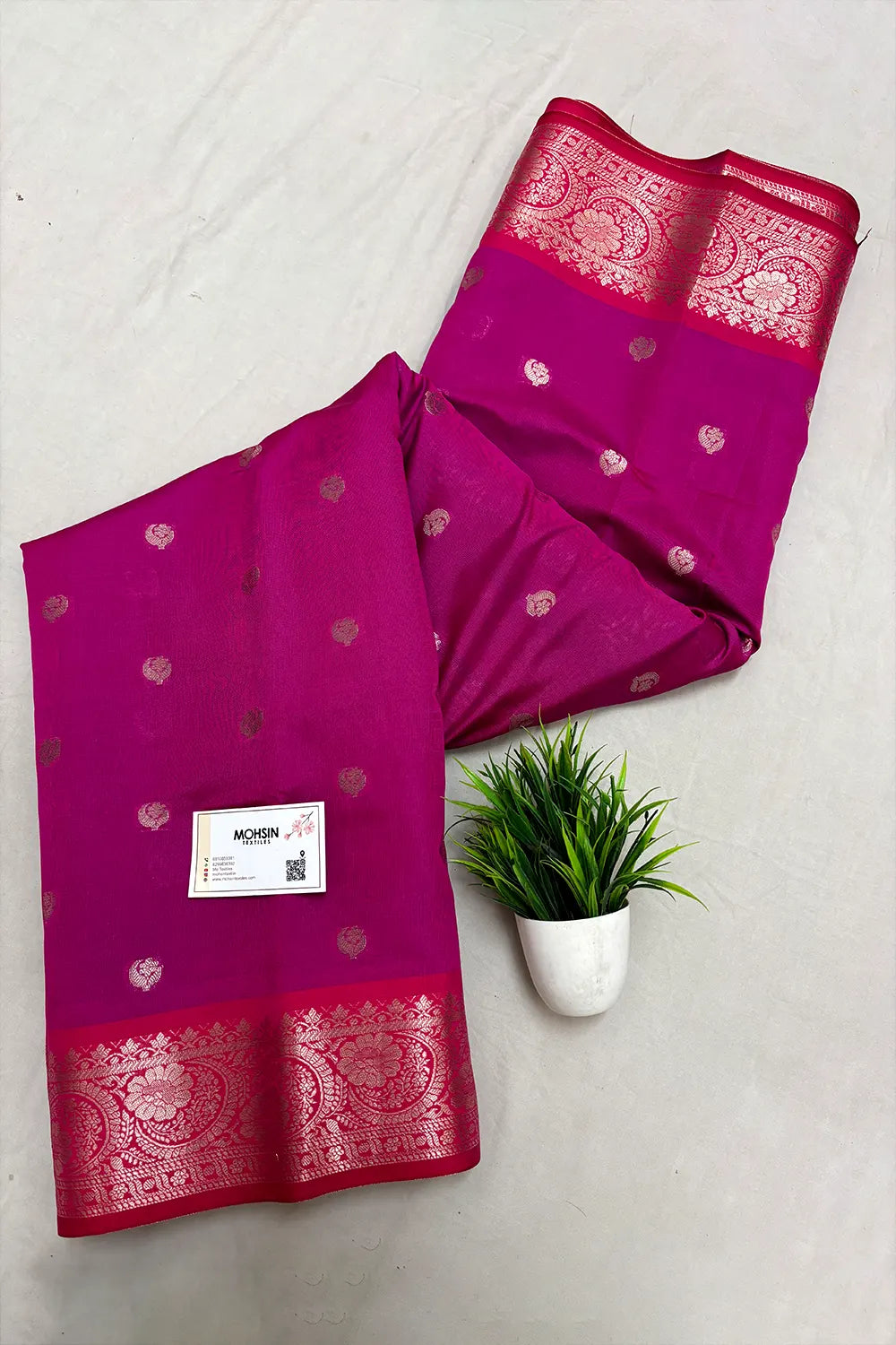 Pink and Wine Zari Semi Katan Silk Banarasi Saree