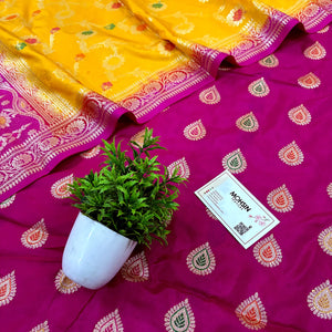 Pink and Yellow Zari Katan Silk Banarasi Suit
