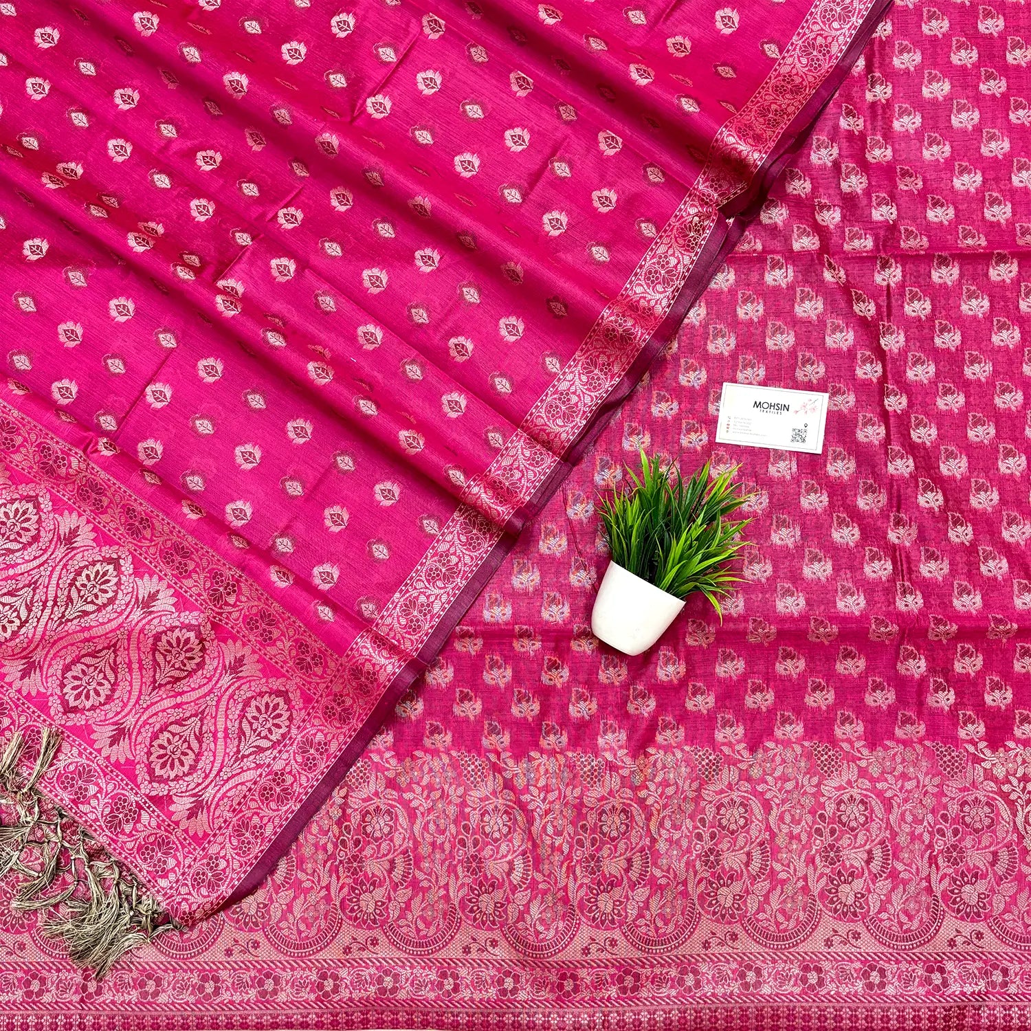 Pink Angoori Buti Cotton Silk Banarasi Suit