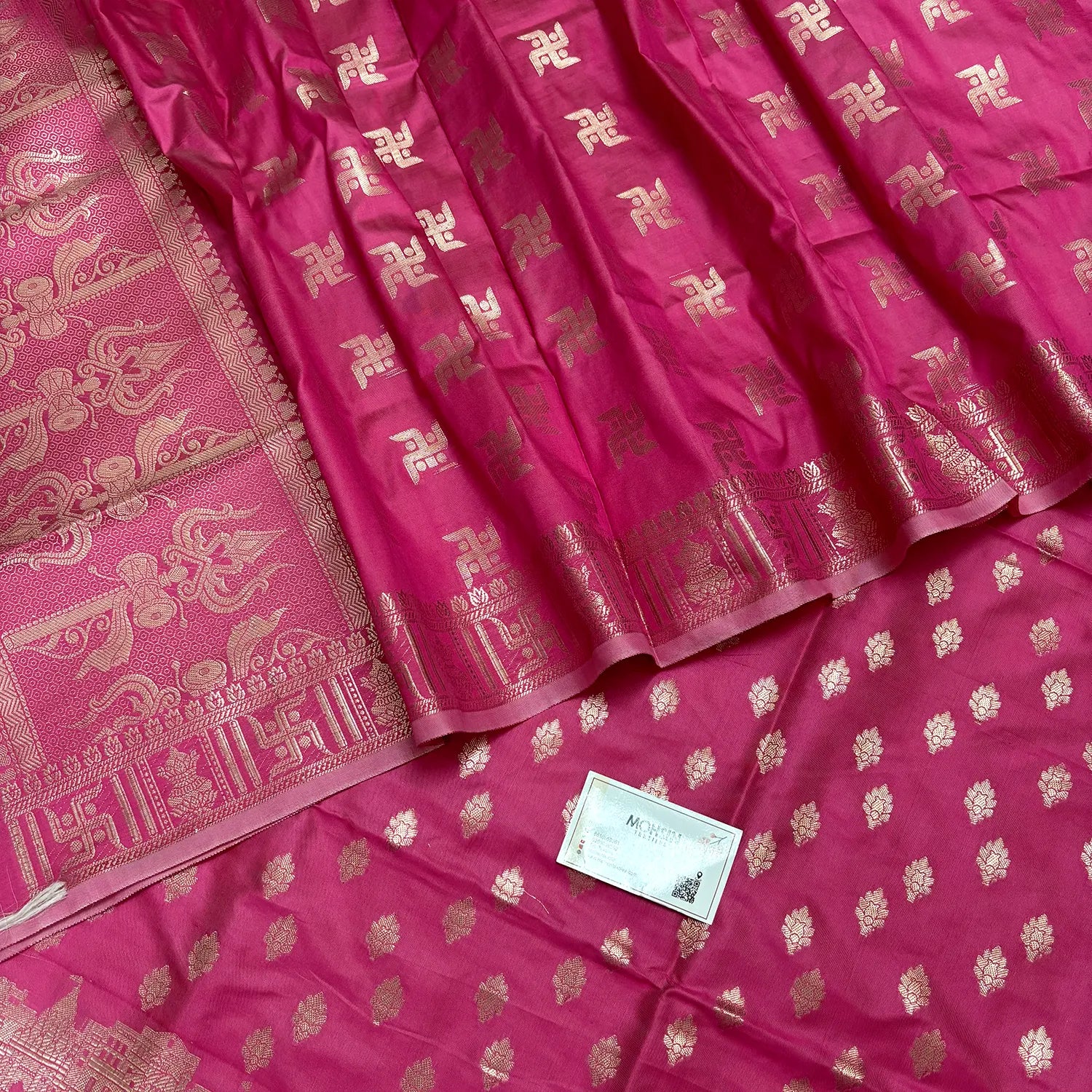 Pink Assi Ghat Mandir Semi Katan Silk Banarasi Suit