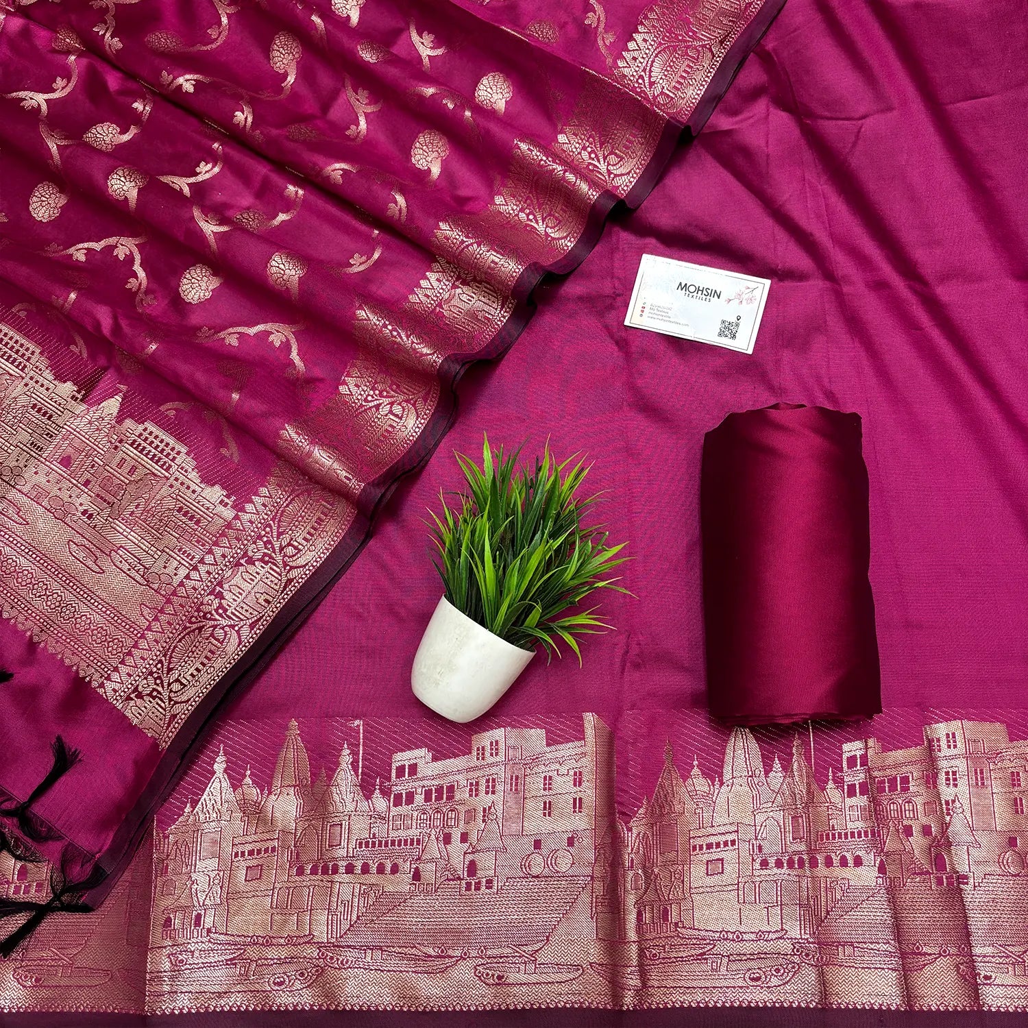 Pink Assi Ghat Plain Semi Katan Silk Banarasi Suit