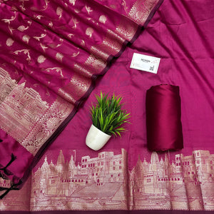 Pink Assi Ghat Plain Semi Katan Silk Banarasi Suit