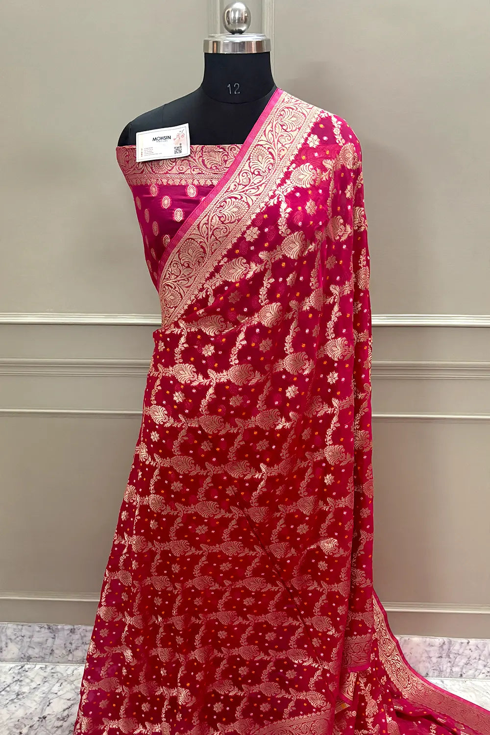 Pink Bandehj Georgette Silk Banarasi Saree