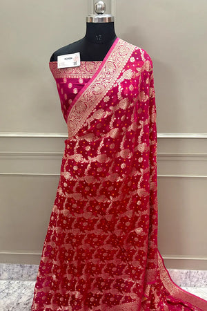 Pink Bandehj Georgette Silk Banarasi Saree