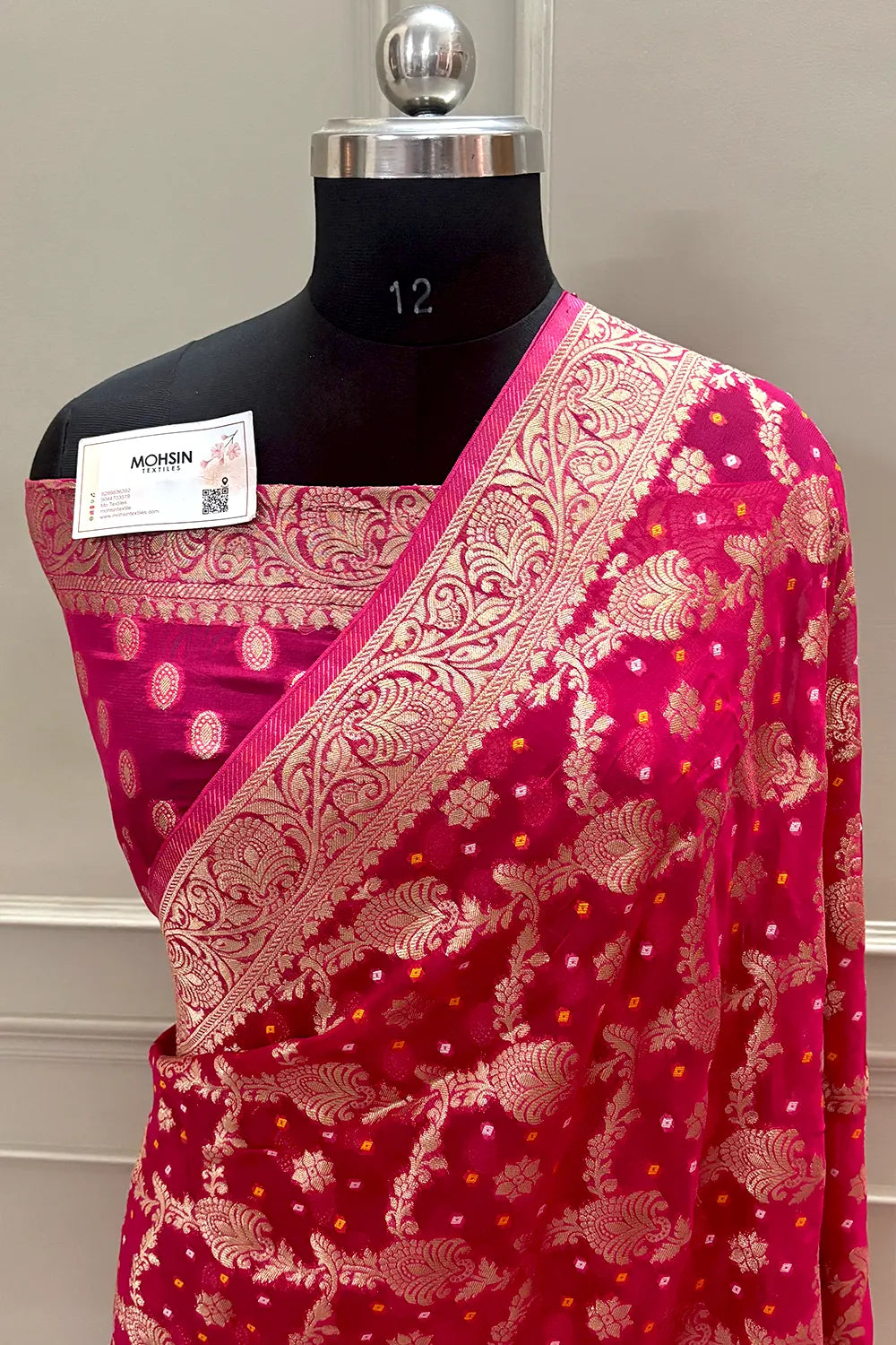Pink Bandehj Georgette Silk Banarasi Saree