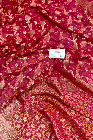 Pink Bandehj Georgette Silk Banarasi Saree