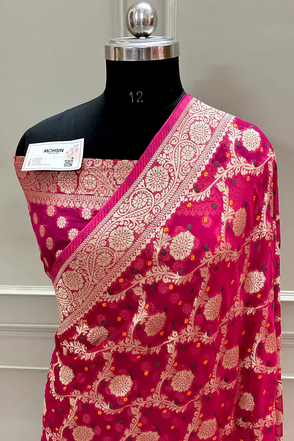 Pink Bandhej Georgette Silk Banarasi Saree