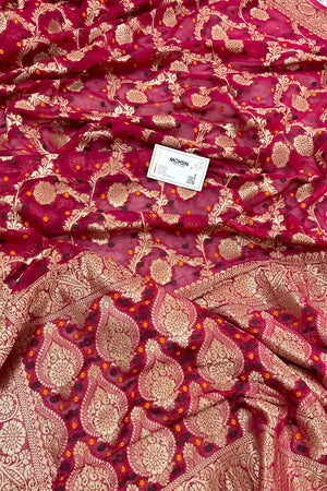 Pink Bandhej Georgette Silk Banarasi Saree