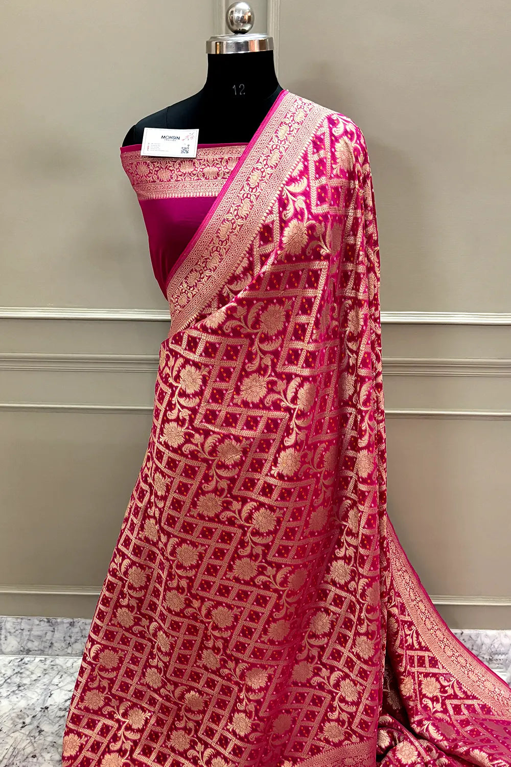 Pink Bandhej Georgette Silk Banarasi Saree