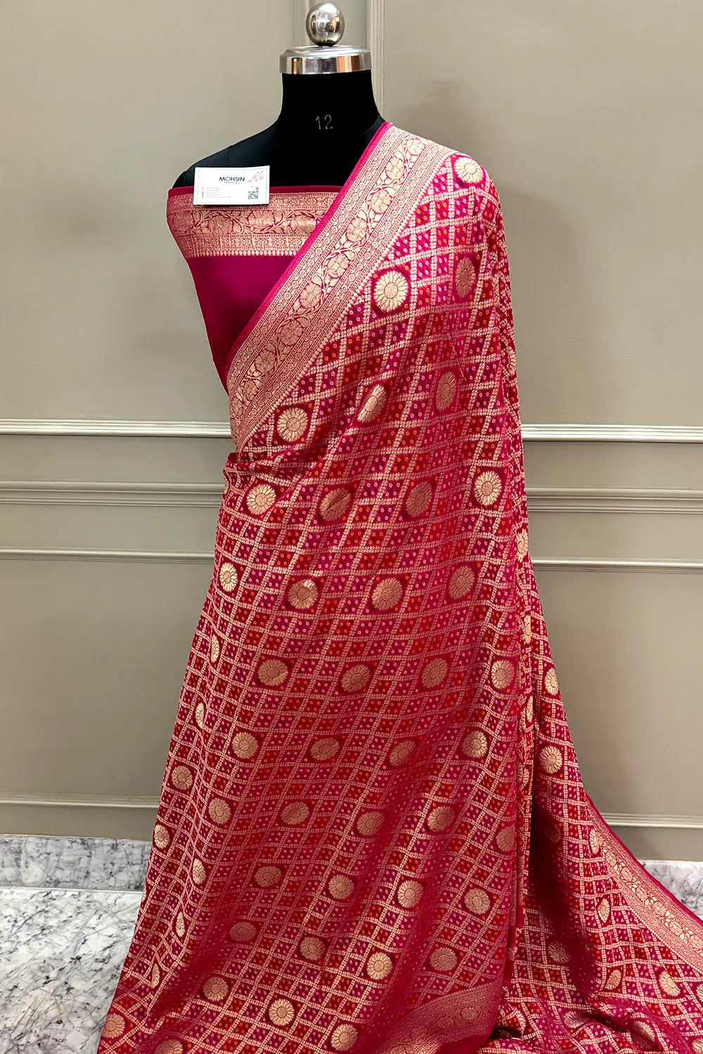 Pink Bandhej Georgette Silk Banarasi Saree