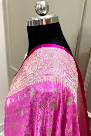 Pink Chunni Munni Katan Silk Banarasi Saree