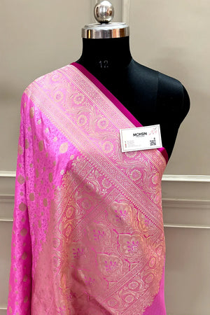 Pink Chunni Munni Katan Silk Banarasi Saree