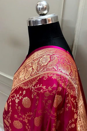 Pink Suhani Jaal Katan Mashru Silk Banarasi Saree