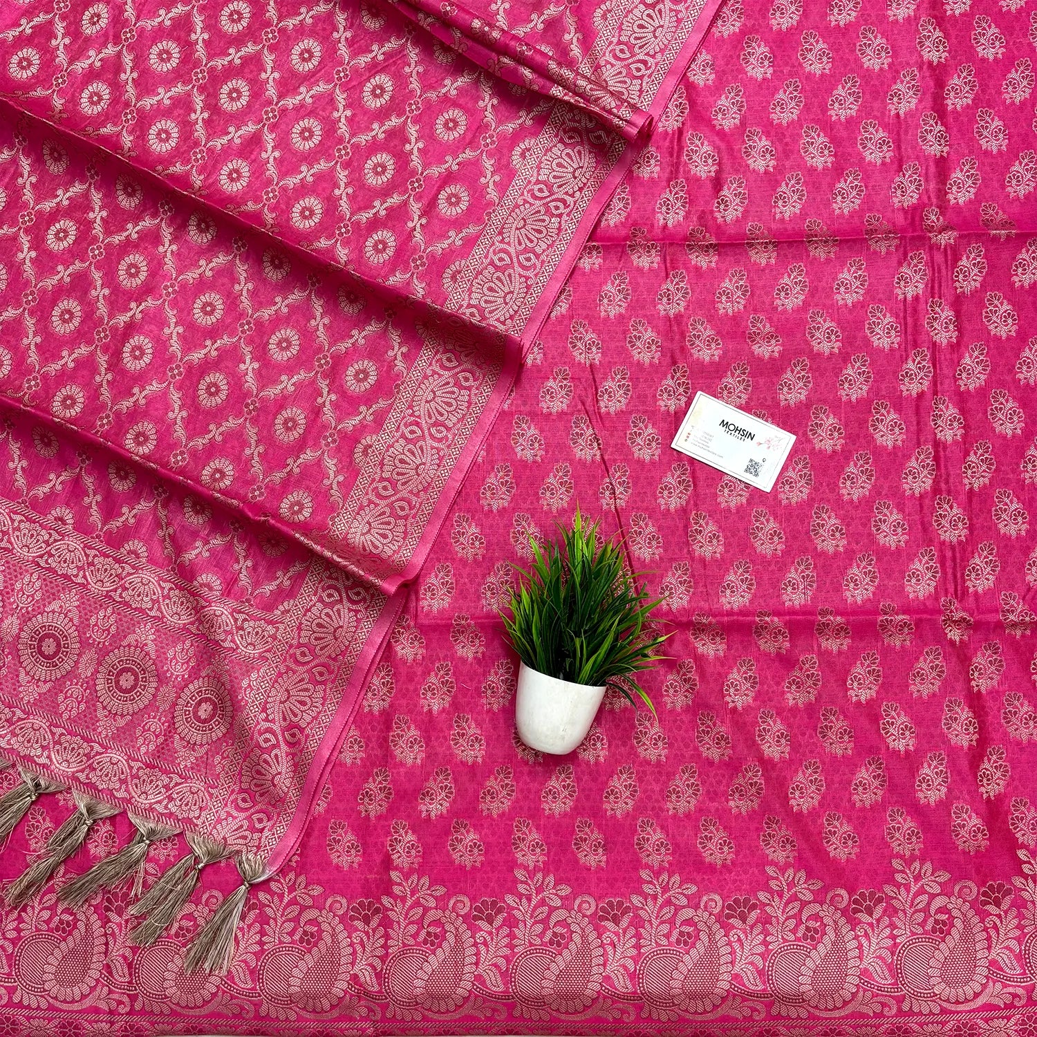 Pink Resham Cotton Silk Banarasi Suit