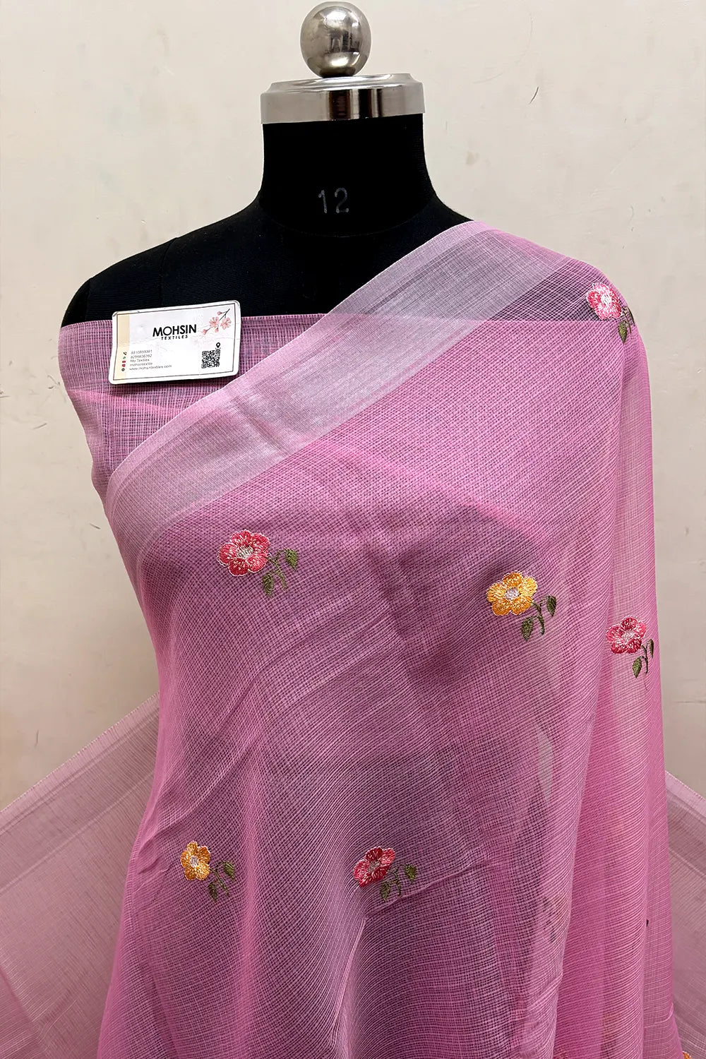 Pink Embroidery Lilen Silk Banarasi Saree