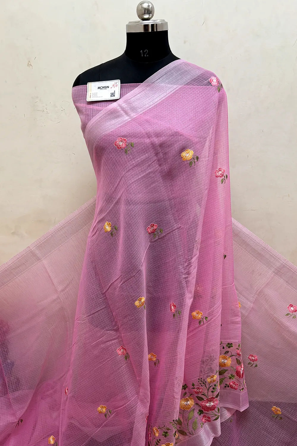 Pink Embroidery Lilen Silk Banarasi Saree