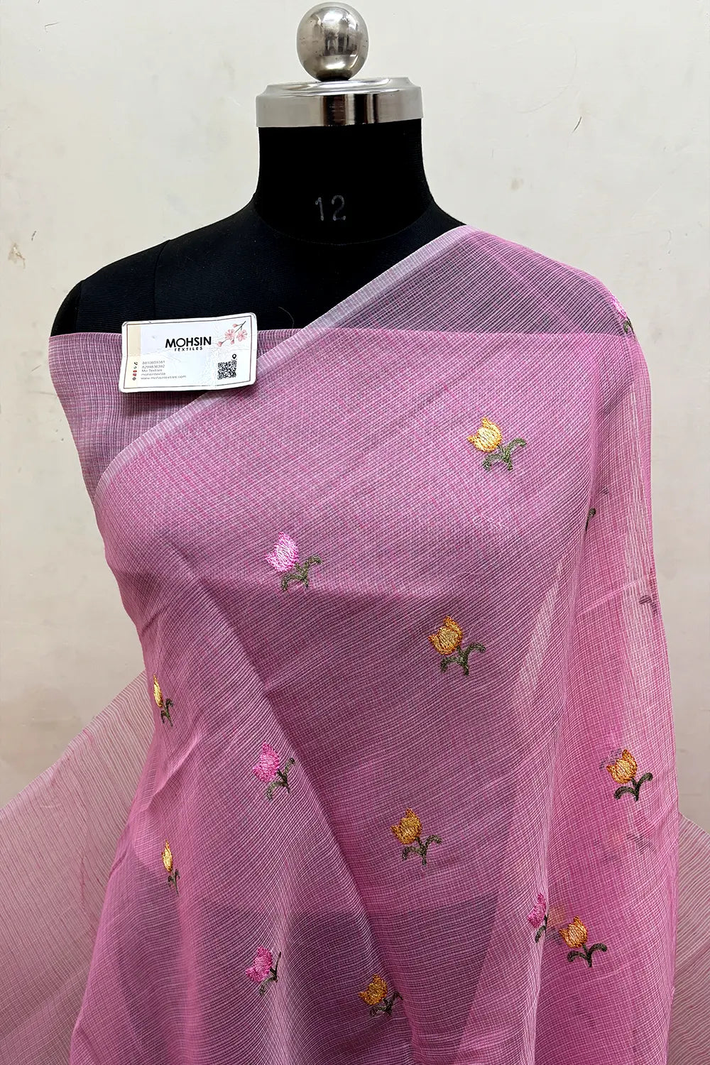 Pink Embroidery Lilen Silk Banarasi Saree