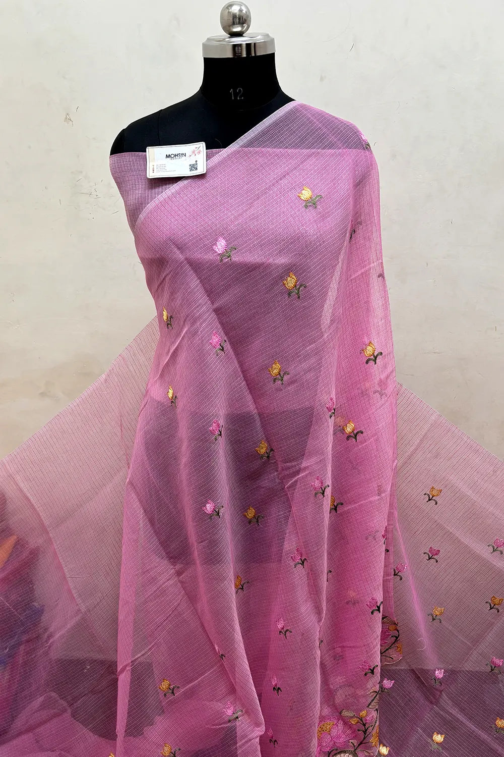 Pink Embroidery Lilen Silk Banarasi Saree
