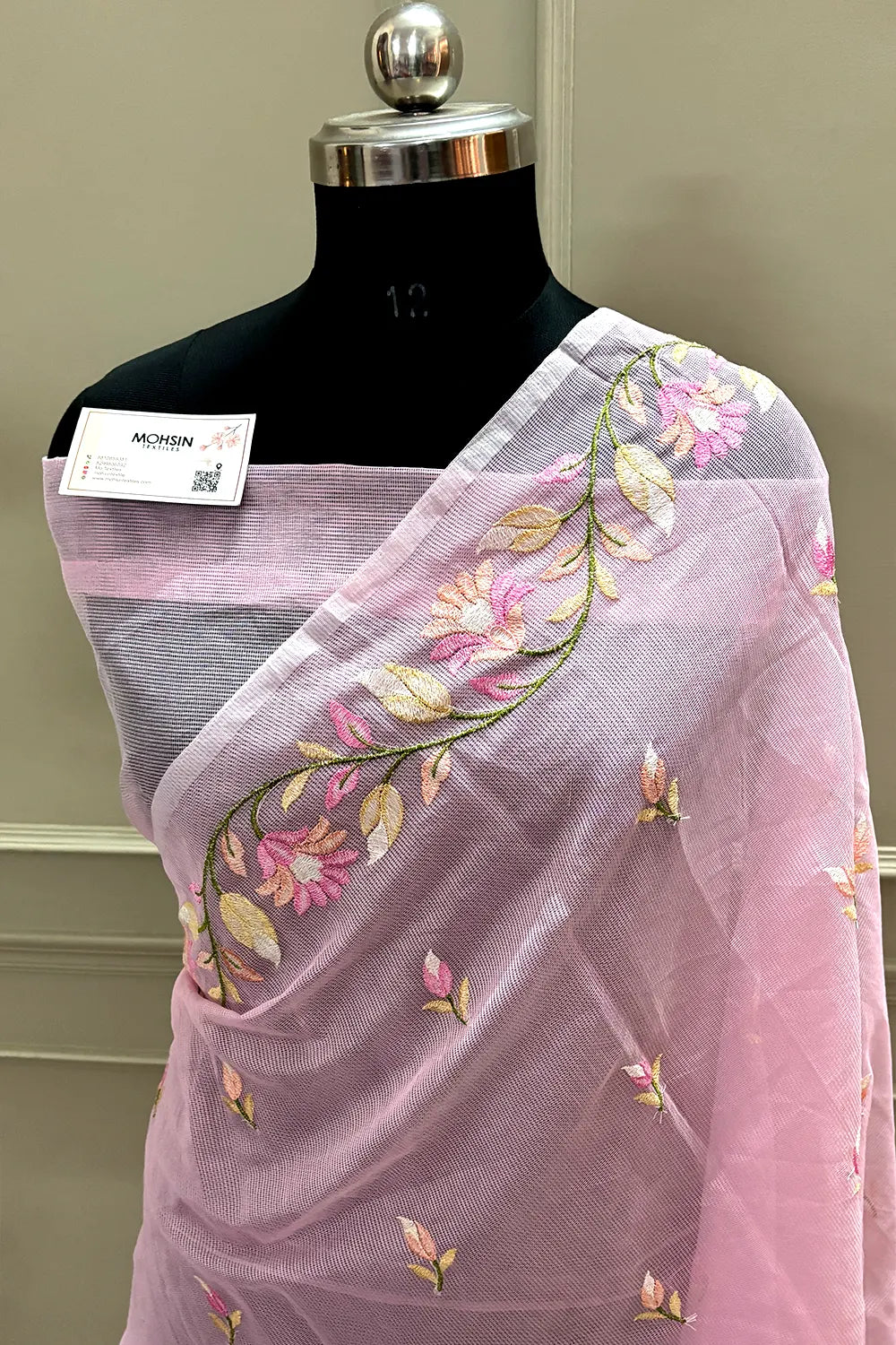 Pink Embroidery Net Banarasi Saree