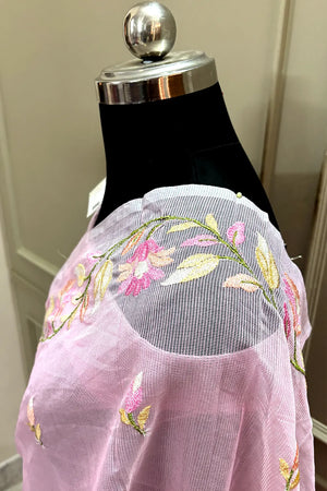 Pink Embroidery Net Banarasi Saree