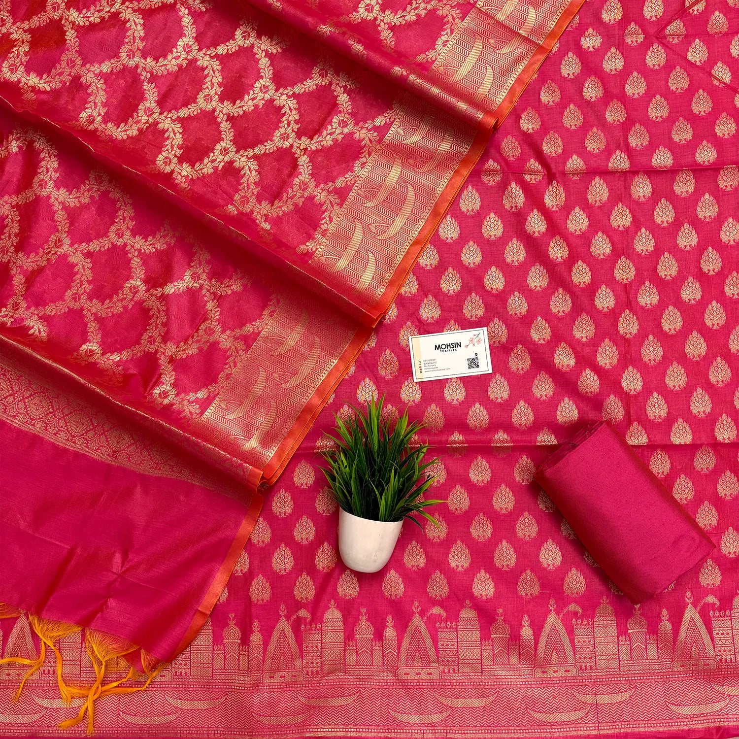 Pink Ghat Buti Banarasi Silk Suit