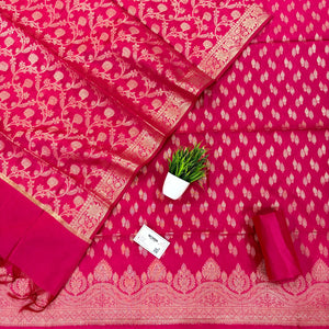 Pink Golden Zari Banarasi Silk Suit